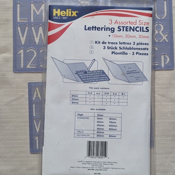 Helix 3 Assorted Size Lettering Stencils 10mm, 20mm, 30mm - Picture 5 of 6